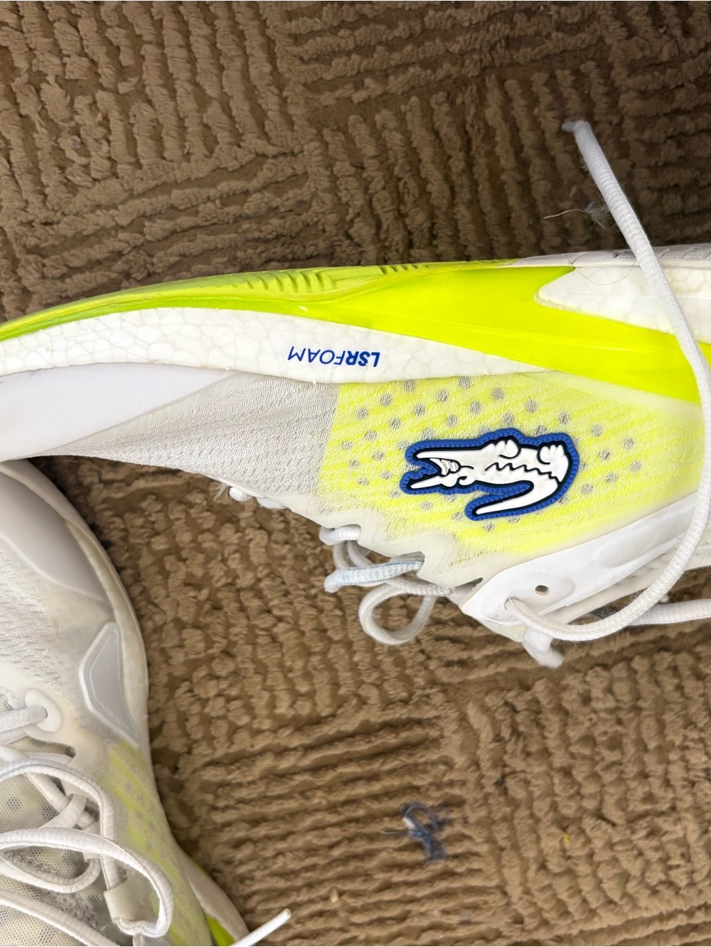 Lacoste White and Neon Yellow Athletic Sneakers